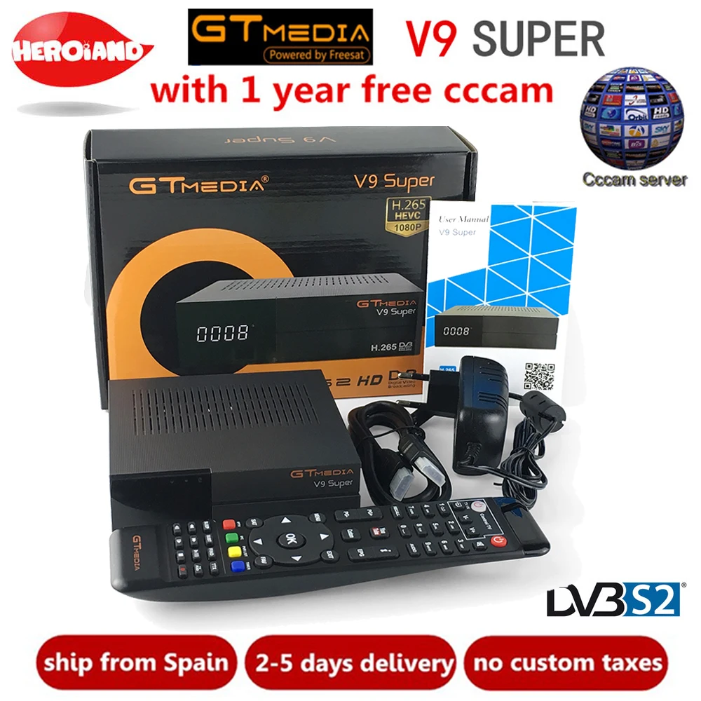 Спутниковый ТВ приемник Gtmedia V9 super Power by freesat V8 Super Receptor встроенный WIFI DVB S2 H.265 1 год