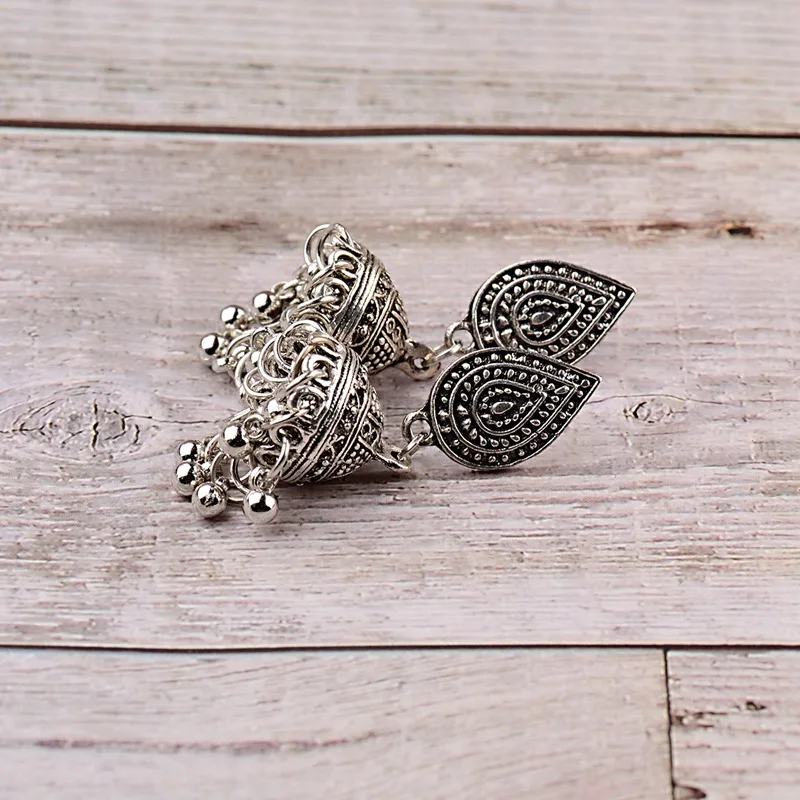 TopHanqi индийские цыганские украшения Jhumka, серебряные, Boho, винтажные Этнические женские серьги, полые Висячие серьги для женщин