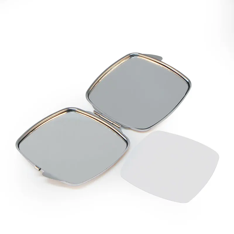 Двухстороннее складное косметическое зеркало серебристое круглое портативное