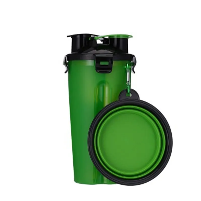Green 3 2 в 1 бутылка для собак, кормушка для собак, складная миска для воды, для путешествий на открытом воздухе, хранение воды для кошек и собак - Color: Green 3