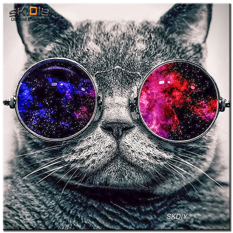 SK DIY 5D Алмазная вышивка кошка очки Прохладный полный квадратный алмаз живопись 3D