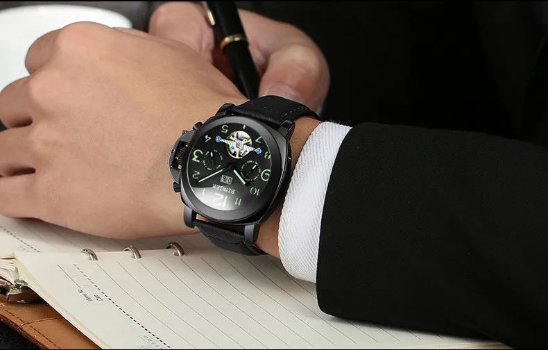 Швейцарские BINGER Мужские автоматические механические часы Tourbillon Роскошные модные брендовые мужские многофункциональные часы из натуральной кожи