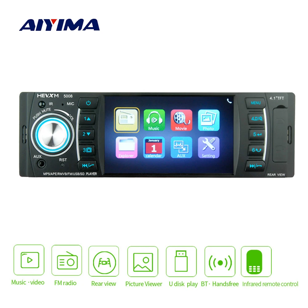 AIYIMA 4 1 &quot1 Din цифровой Дисплей Bluetooth универсальный автомобильный MP5 плеер USB TF