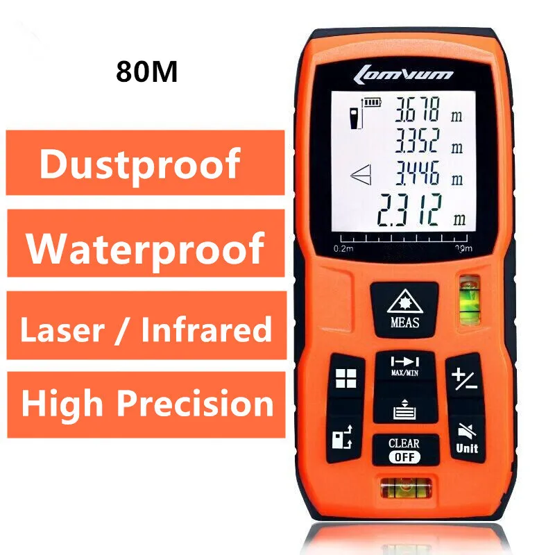 Портативный лазерный дальномер 80 м цифровой измерение расстояния/площади/объема