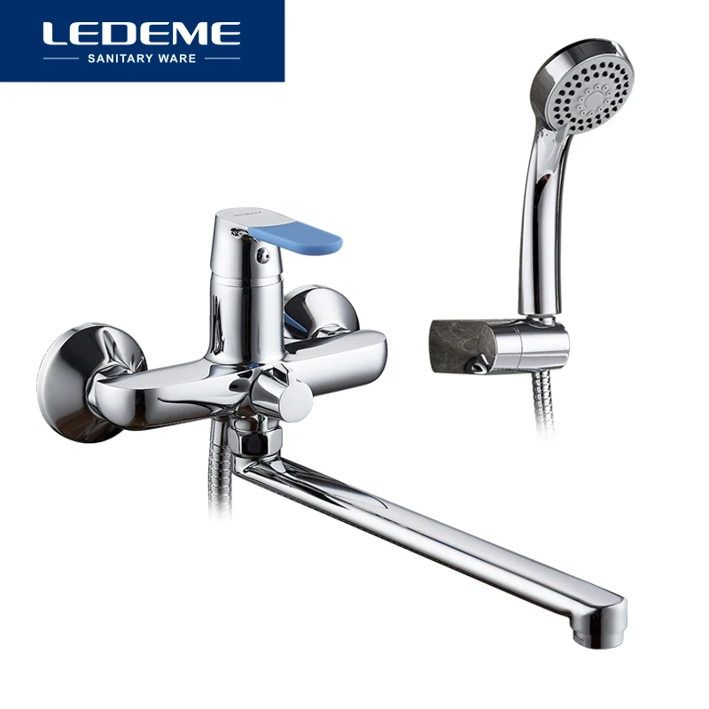 LEDEME 1 Set Bathtub Faucet Cold and Hot Water Mixer Chrome Shower Tap Long Nose Single Handle Bathroom Faucets L2253 | Обустройство