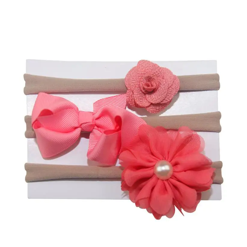 3Pcs Kids Elastic Floral Headband Pearl Hair Girls baby accessories Bowknot Hairband Set photography props bebe 0718 | Детская одежда и