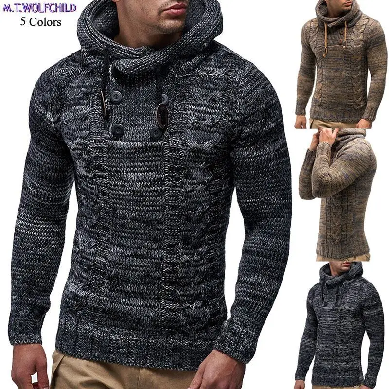 

Fashion Men Sweaters 2018 New Autumn hooded Warm knitting Sweaters coats Men Casual Knitted Winter clothing Men Sweaters 3XL