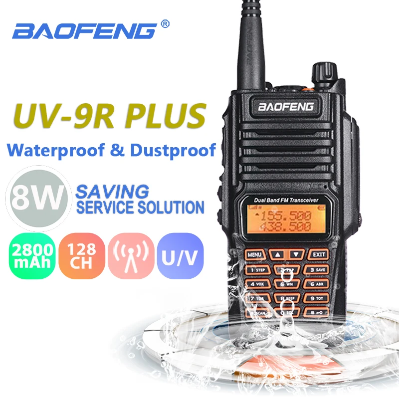 Baofeng UV 9R плюс 8 W 2800 mAh рация УКВ радиостанции IP67 Водонепроницаемый УФ