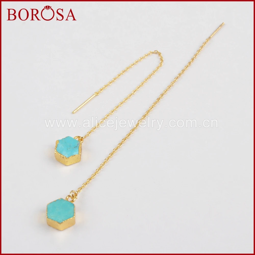 BOROSA шестиугольник Druzy 100% натуральный синий камень золото Цвет нити серьги для Для