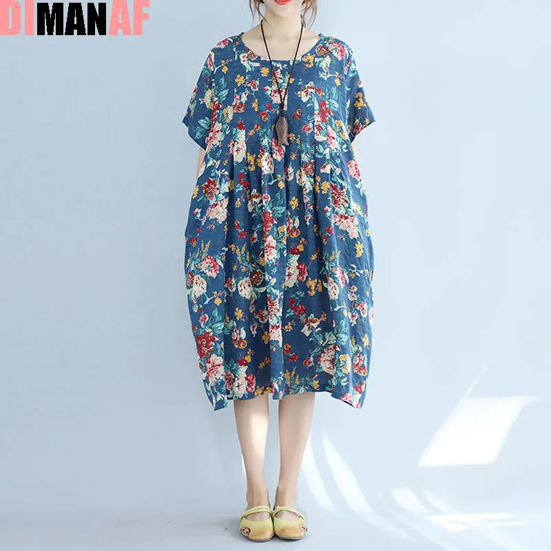 Женское платье с цветочным принтом DIMANAF повседневное винтажное большого размера