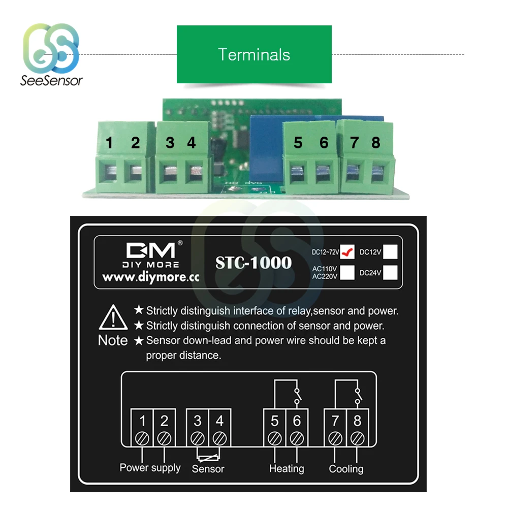 STC-1000 DC 12 V-72 V светодиодный цифровой Температура контроллер терморегулятор Термостат с нагревателем и охладителем для инкубатора