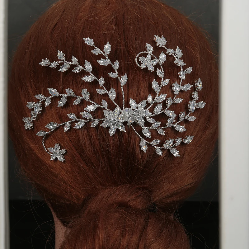 Tiaras And Crowns HADIYANA Creative Leaf Shape Design Elegant Hair Jewelry For Women With Zircon BC4931 Crystal Clip | Украшения и