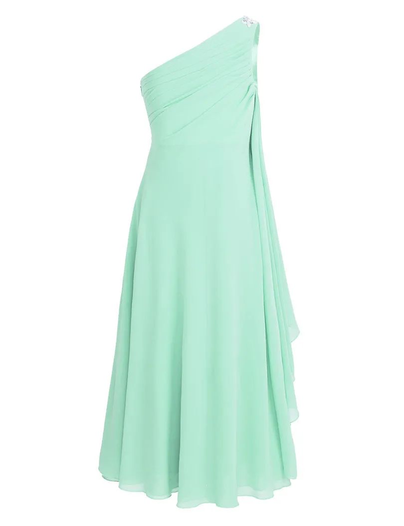 Mint Green IEFiEL/Детское платье с цветочным узором для девочек детское шифоновое платье принцессы на одно плечо, стразы Бальные платья для свадебной вечеринки - Цвет: Mint Green