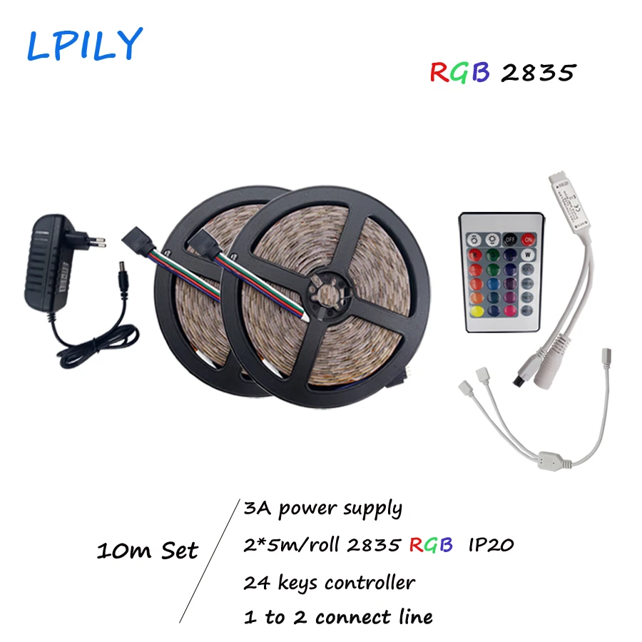 LPILY 2835 SMD 10 м не водонепроницаемый RGB Светодиодные ленты свет 54 светодио дный S/M + 24