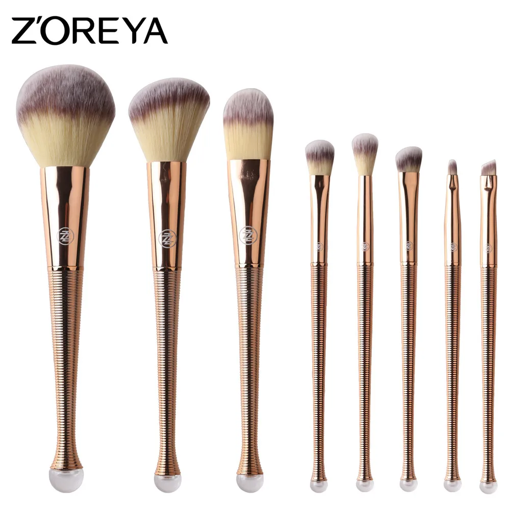 only brushes ZOREYA 8pcs Rose Gold Mermaid Makeup Brushes Powder Blending Eye Shadow Brush Set with Shiny Portable Bag - Handle Color: only brushes