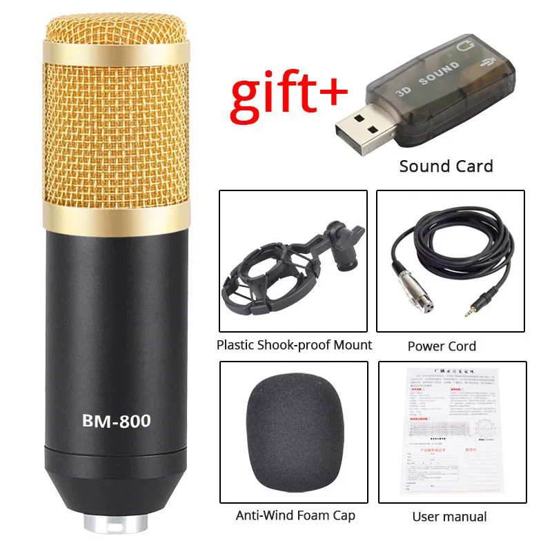 Gold Kit C Высокое качество BM 800 конденсаторный микрофон Студийный караоке микрофон Микрофон для вещания компьютерный аудио студия Синг Rrecord - Цвет: Gold Kit C