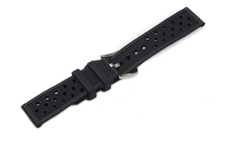 Ремешок силиконовый для наручных часов 22 мм серебристый и черный|black buckle|silicone rubber