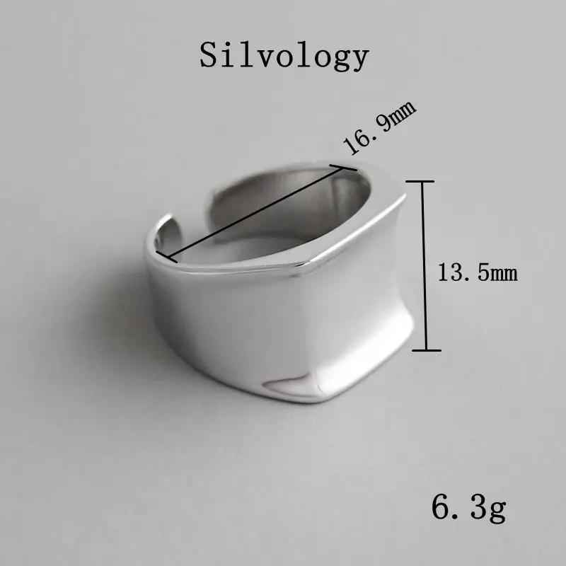 Silvology 925 пробы серебряные квадратные широкие кольца серебряные геометрические глянцевые текстуры корейские стильные кольца для женщин элегантные ювелирные изделия подарок