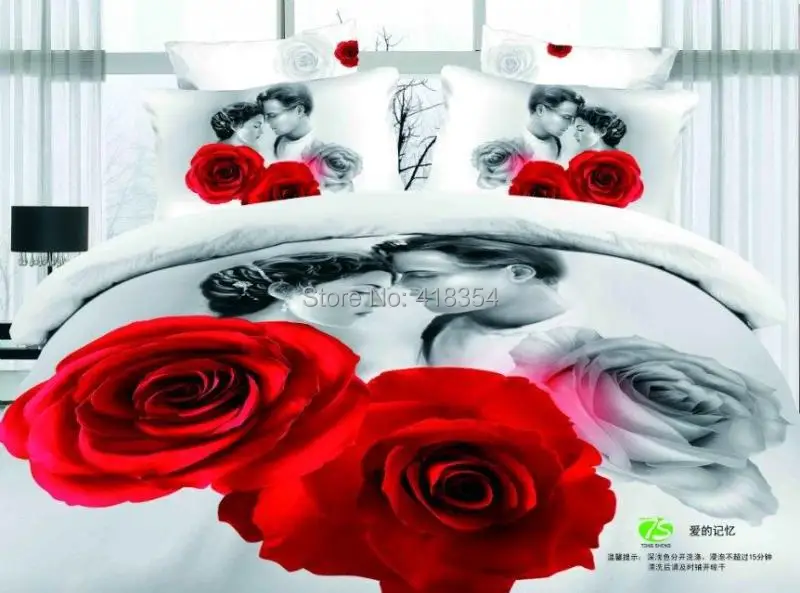New Beautiful 4PC 100% Cotton Comforter Duvet Doona Cover Sets FULL / QUEEN KING bedding set 4pcs white rose lover|bedding for bunk beds|cover