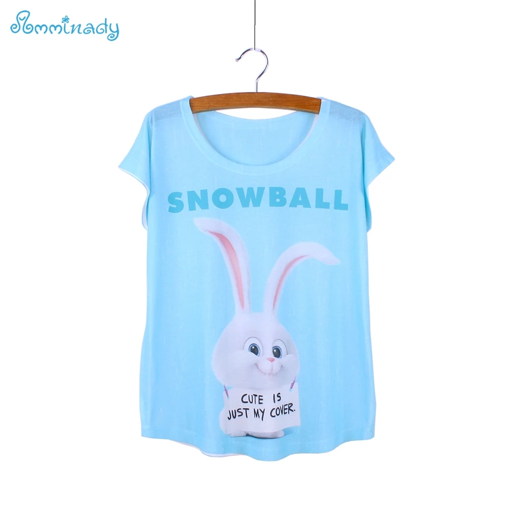 Женская летняя футболка с принтом кролика и снежков в западном стиле|top tees|clothes