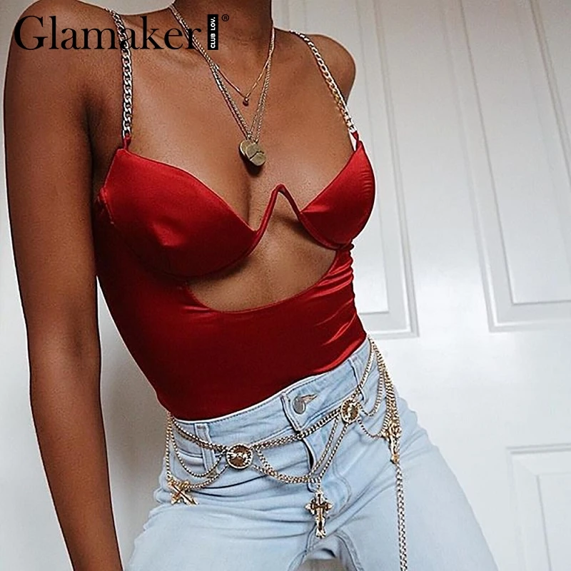 Glamaker с открытой спиной цепная гирлянда вырезами боди для женщин черный высокой