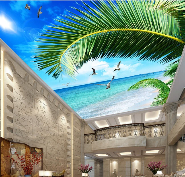 Custom wallpaper ceiling palm sea blue sky murals for the living room apartment hotel background wall vinyl | Обустройство дома