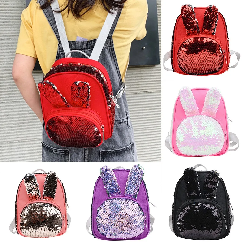 Женский школьный рюкзак с блестками и ушками новинка 2019|Женские рюкзаки| |