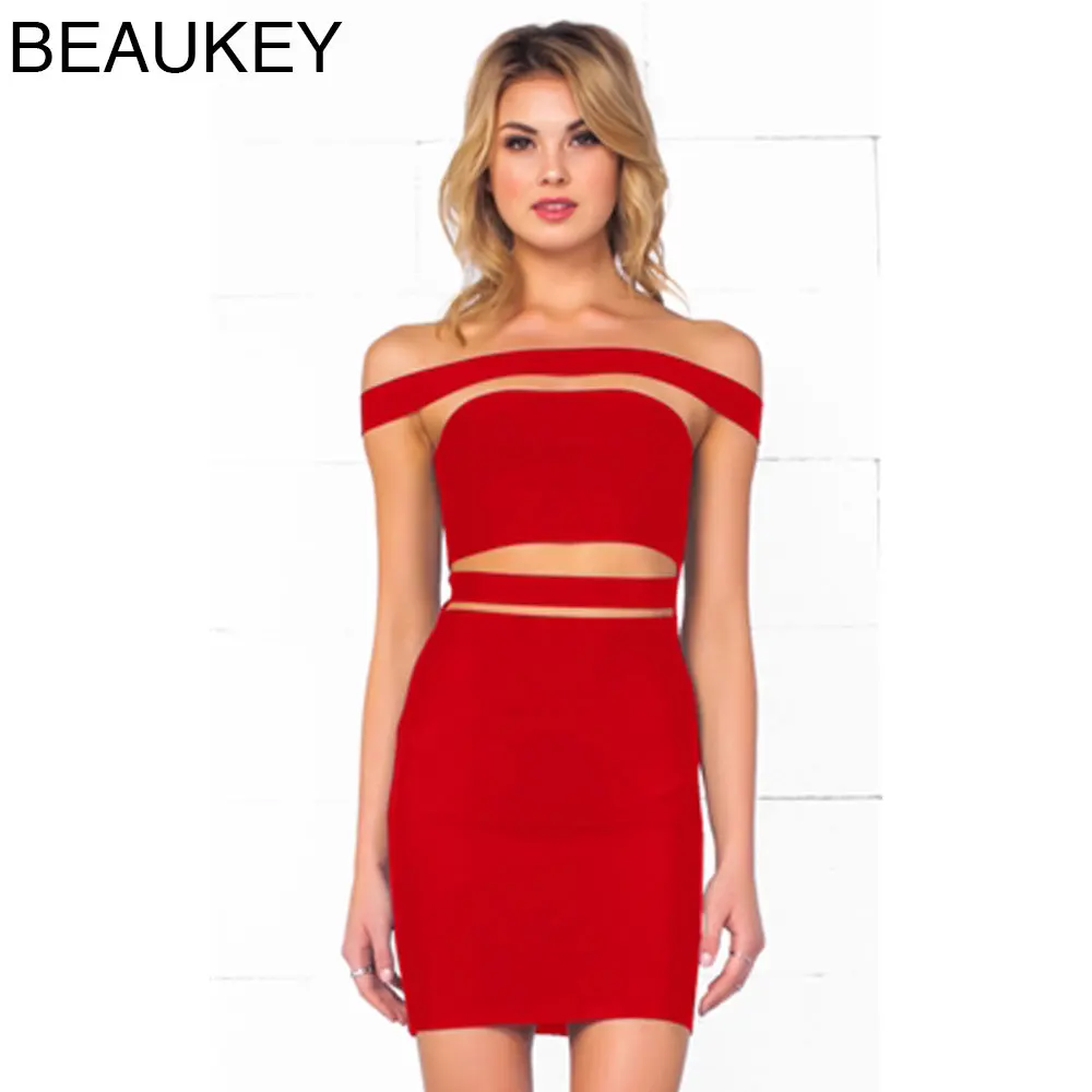BEAUKEY красное женское облегающее платье из искусственного шелка с открытыми