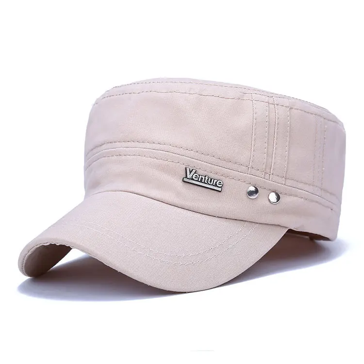 Летняя Весенняя Мужская военная шляпа хлопок Твердые регулируемые Snapback плоские шапки военные Gorras военные немецкие шапки для мужчин Whlesale - Цвет: Beige