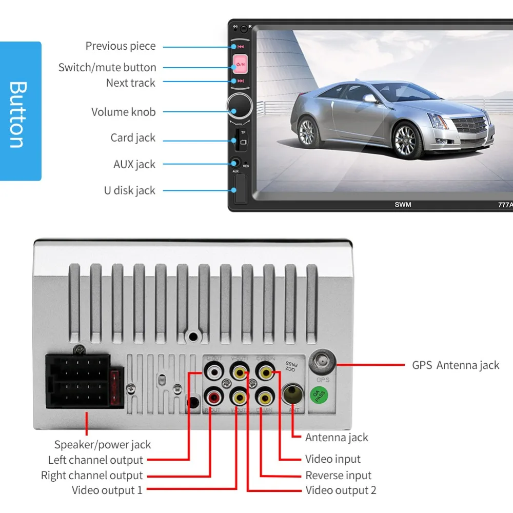 Авторадио автомобильный Радио плеер Bluetooth 2 din аудио стерео gps MP5 Multimidia обратное