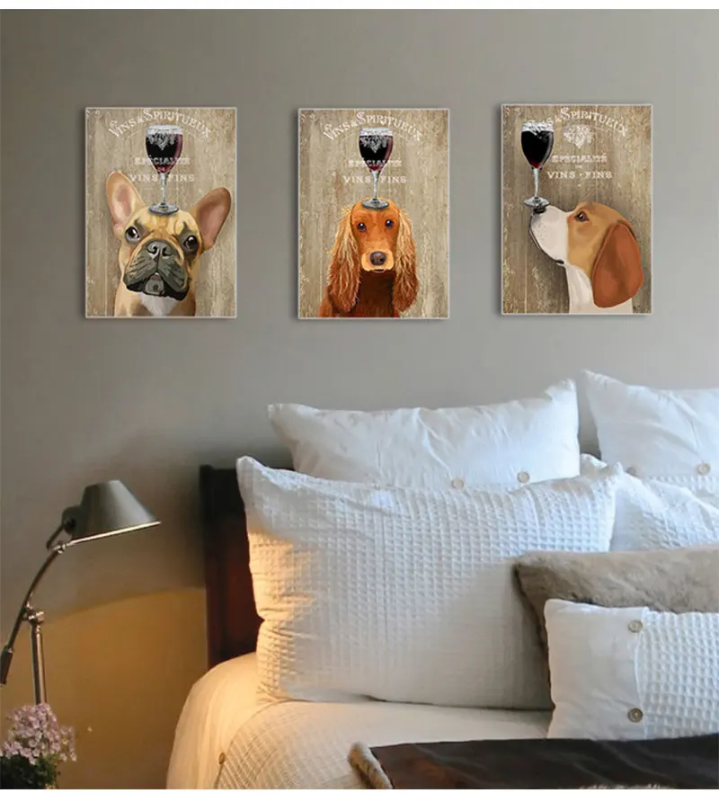 Падение доставка красного вина милая собака стены полотно спандекса Diy постеры с
