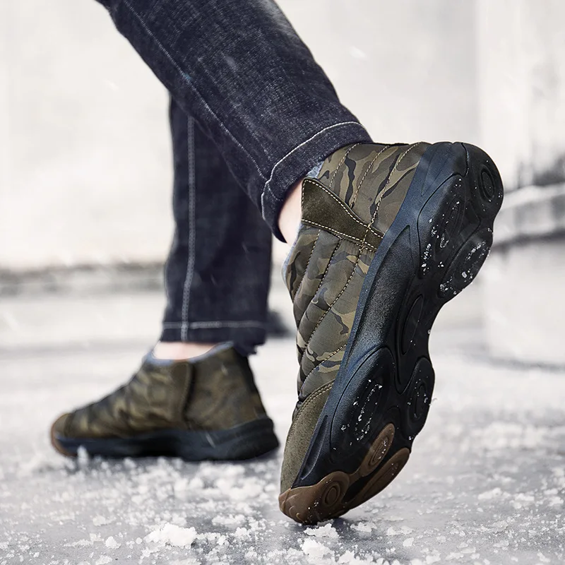 2019 зимние ботинки Для мужчин модные женские Балетки без шнуровки теплые обувь