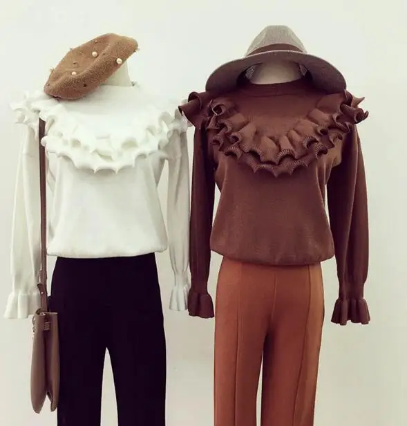 2017 Early Autumn New Women Sweet Pullovers O-neck Butterfly Sleeve Ruffles All-match Knit Sweaters | Женская одежда