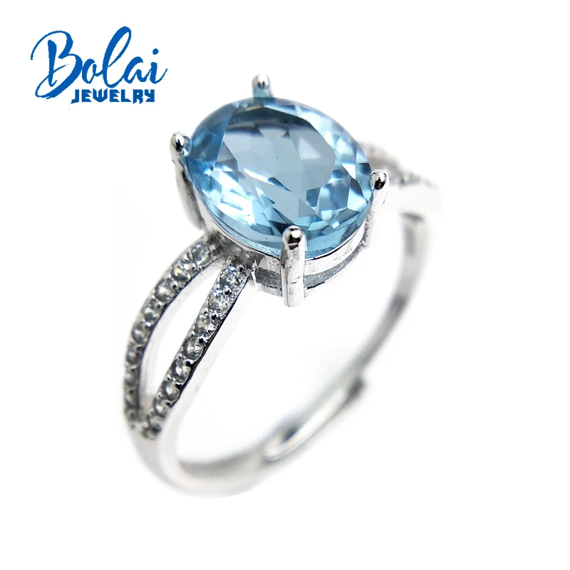 Bolaijewelry классический простой стиль натуральный небесно голубой топаз овальный