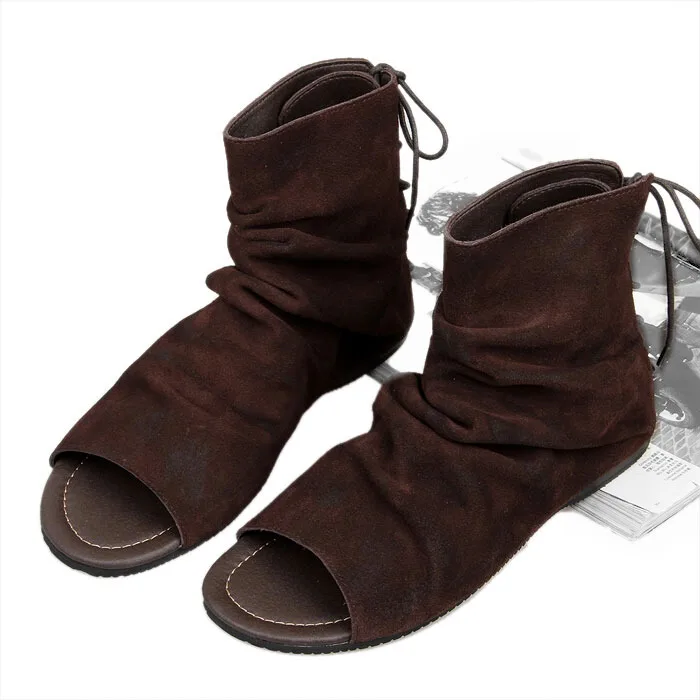 

Brown Black Cow leather High top Open toe Ankle Gladiators Summer Hot Leisure Sandals