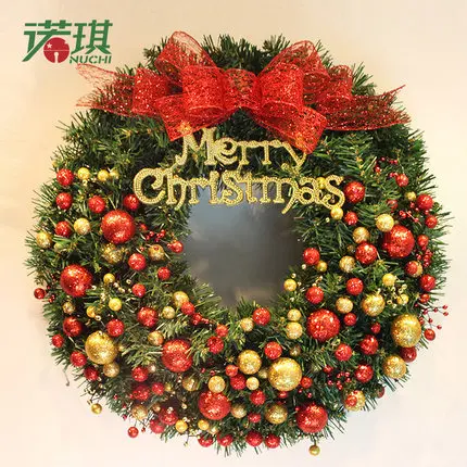 60 см рождественские венки зеленый с Красным золотом фрукты и украшения бантики
