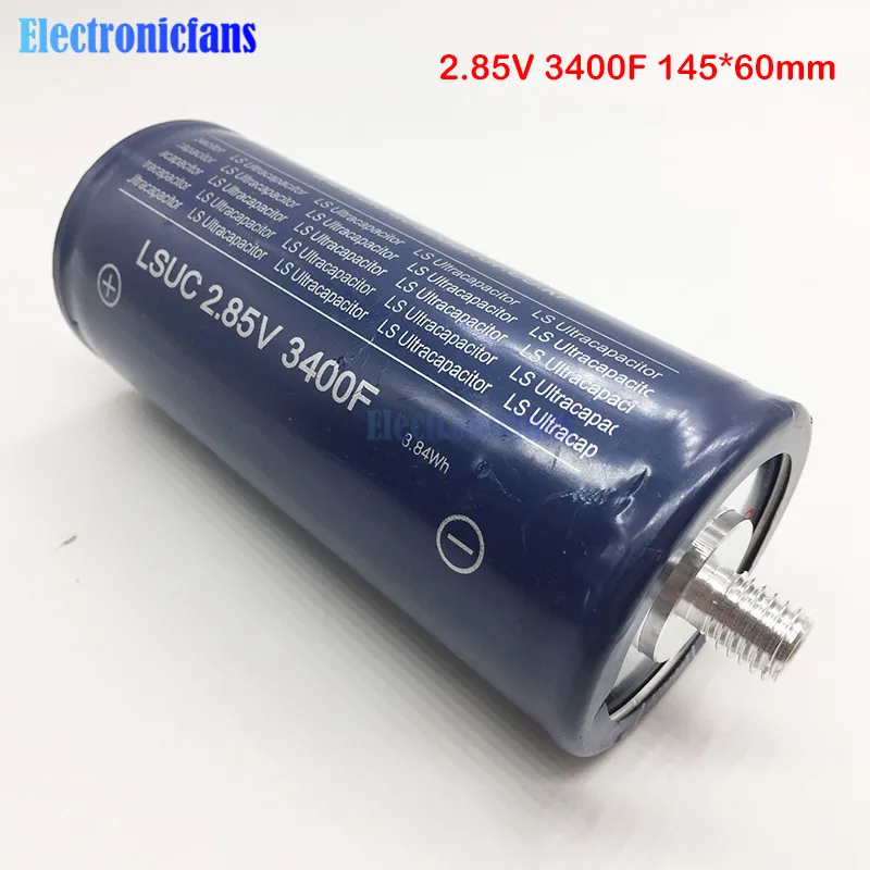 Супер фарадный конденсатор с алюминиевой крышкой, 2,85 V 3400F 145*60 мм 2.85V3400F низкая ESR высокочастотный ультраконденсатор автомобильной модуль Питание