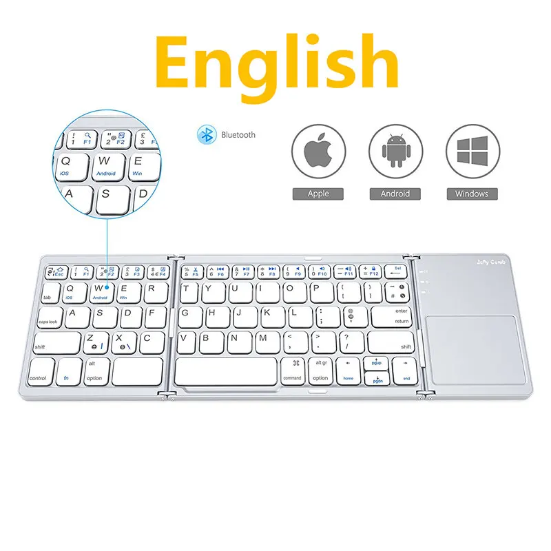 English Kemile портативная дважды Складная Bluetooth клавиатура BT беспроводная Складная тачпад Клавиатура для IOS/Android/Windows ipad планшет - Цвет: English
