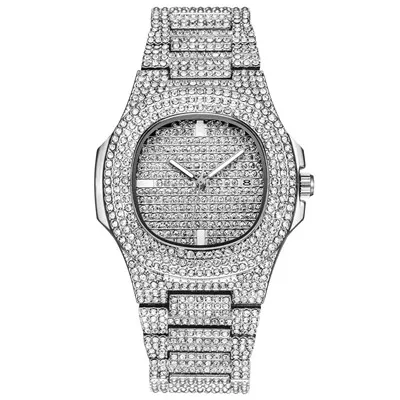 silver Часы для мужчин s Элитный бренд Diamond календари кварцевые наручные часы для мужчин золото Винтаж Дизайнер часы Montre Homme Золото - Цвет: silver