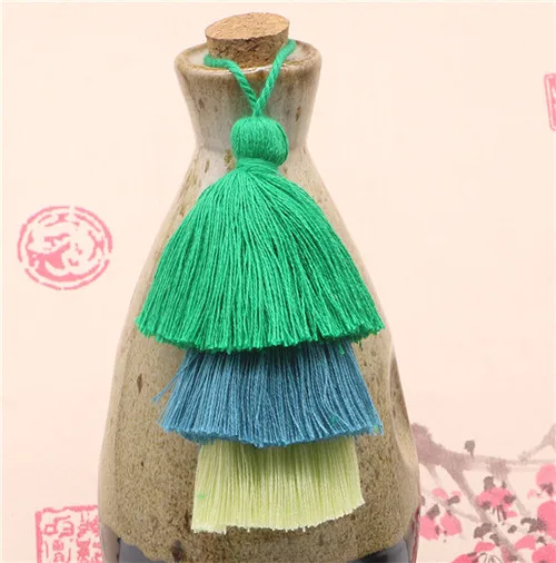 Green blue LT yellow Чистый хлопок кисточка 15 cm Смешанные Цвет трехслойный Подвесной Канат кисточка занавеска подвеска «сделай сам» одежда для дома бижутерия для декорирования 1 шт - Цвет: Green blue LT yellow