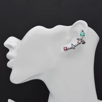 elegant and classic antique silver plated colorful zircon three dimensional earrings beautiful female jewelry ear clips