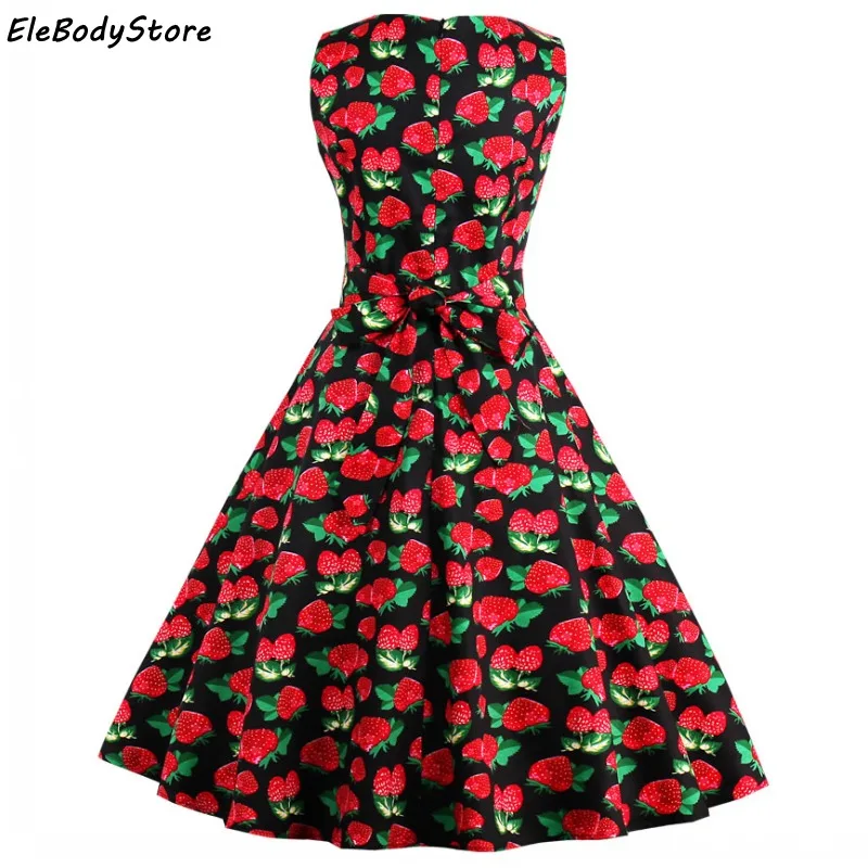 Винтажное летнее платье женское 2018 vestidos mujer плюс размер 50 s 60 ретро клубничный