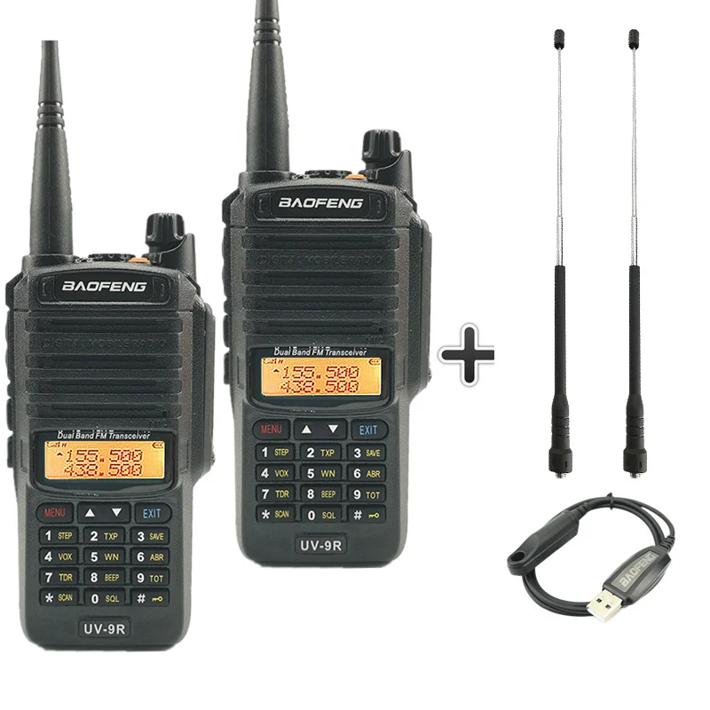 Add 2antenna 1cable 2 шт. Baofeng UV-9R пыле иди и болтай Walkie Talkie “иди и IP67 Водонепроницаемый любительской радиостанции УФ 9R двухстороннее радио CB Ham UV9R дальность 50 км - Цвет: Add 2antenna 1cable