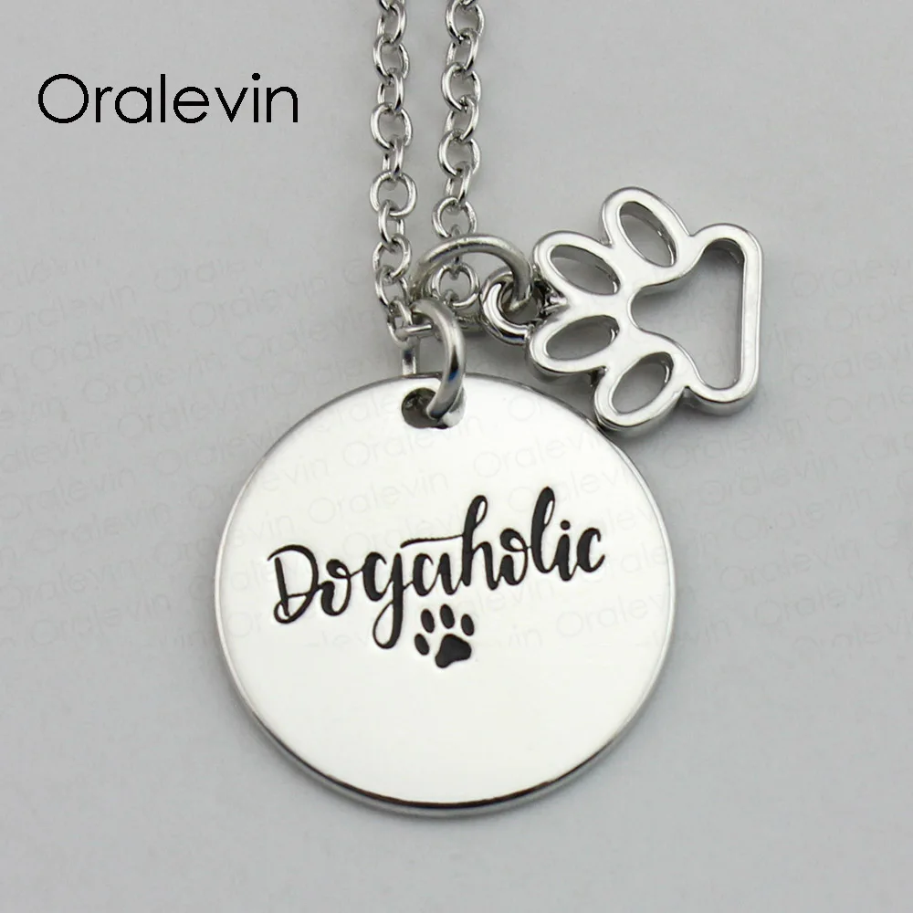 

DOGAHOLIC Inspirational Dog Paw Hand Stamped Custom Necklace Gift Jewelry,10Pcs/Lot, #LN683