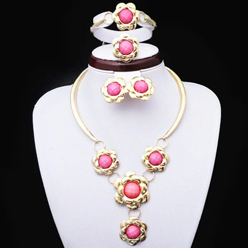 Золотой цвет красивый Pin цветок падение комплект ювелирных изделий Свадебные