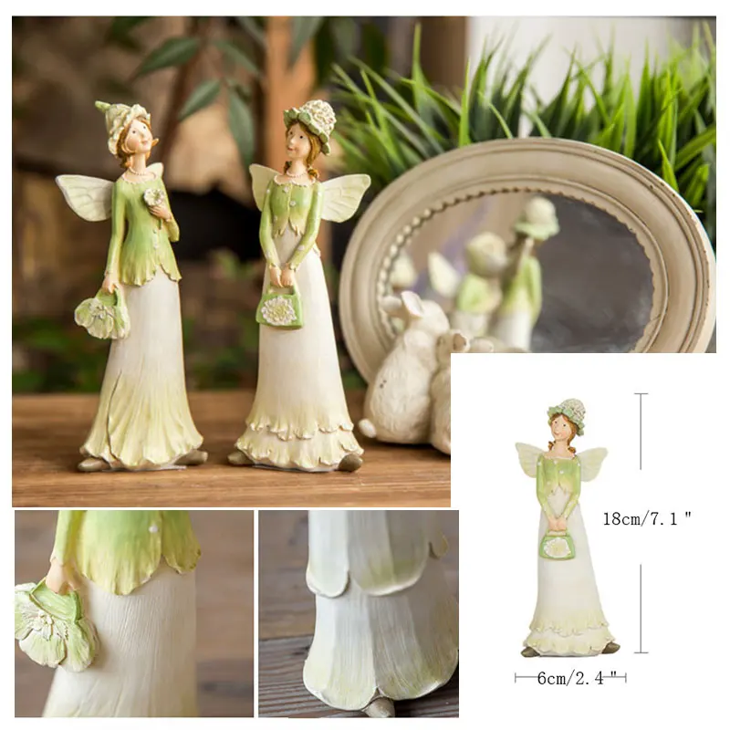 

European Fresh Green Forest Angel Figurines Creative Wedding Resin Craft Gift Home Living Room Bar Decorations Fashion Ornaments