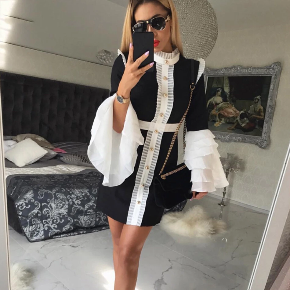 Женское платье с длинным рукавом DressBird Осеннее/зимнее облегающее мини черными