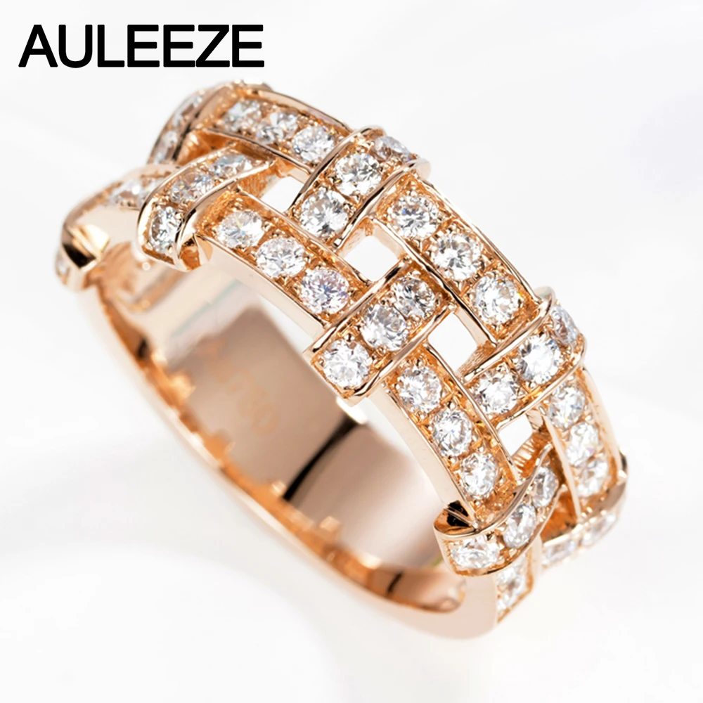 

AULEEZE Unique Luxury Natural Diamond Wedding Ring Natural Diamond Anniversary Band 18K 750 Rose Gold Valentine's Day For Women