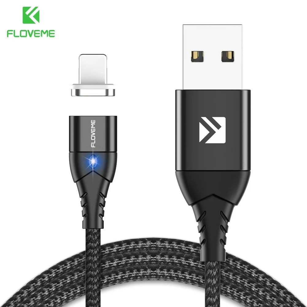 Black Магнитный usb-кабель FLOVEME 3A для iPhone mi cro, кабель USB type-C для Xiaomi mi 9 Red mi Note 7, магнитный кабель для быстрой зарядки - Цвет: Black