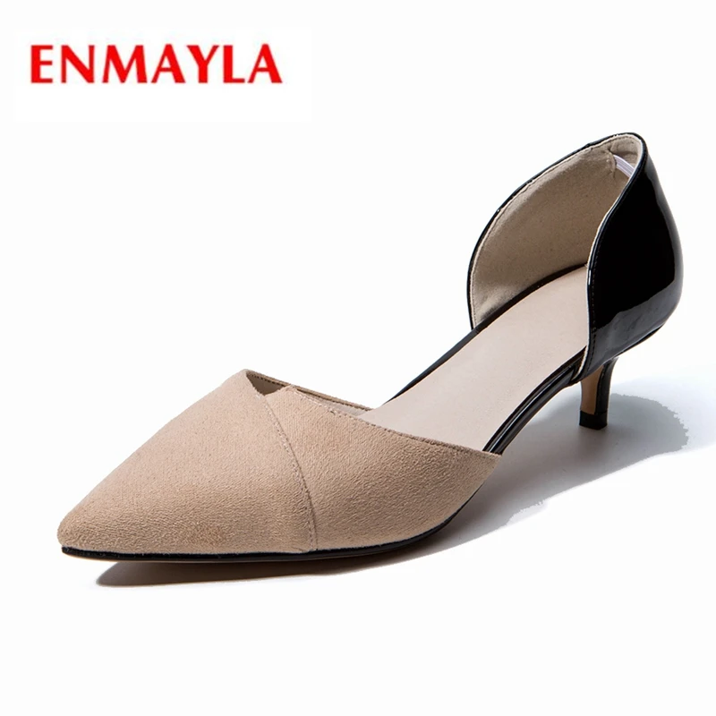 

ENMAYLA New Fashion thin Heels Shoes Woman flock Pointed Toe Pumps Women Slip-on Summer Shoes Sexy Mature Ladies pumps ZYL443